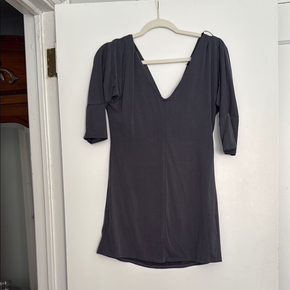 Gray 3/4 Sleeve V-Neck Bodycon Mini Dress